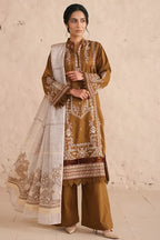 Vasal By Johra - 3PC Unstitched Embroidered Lawn Suit (Olive Brown)