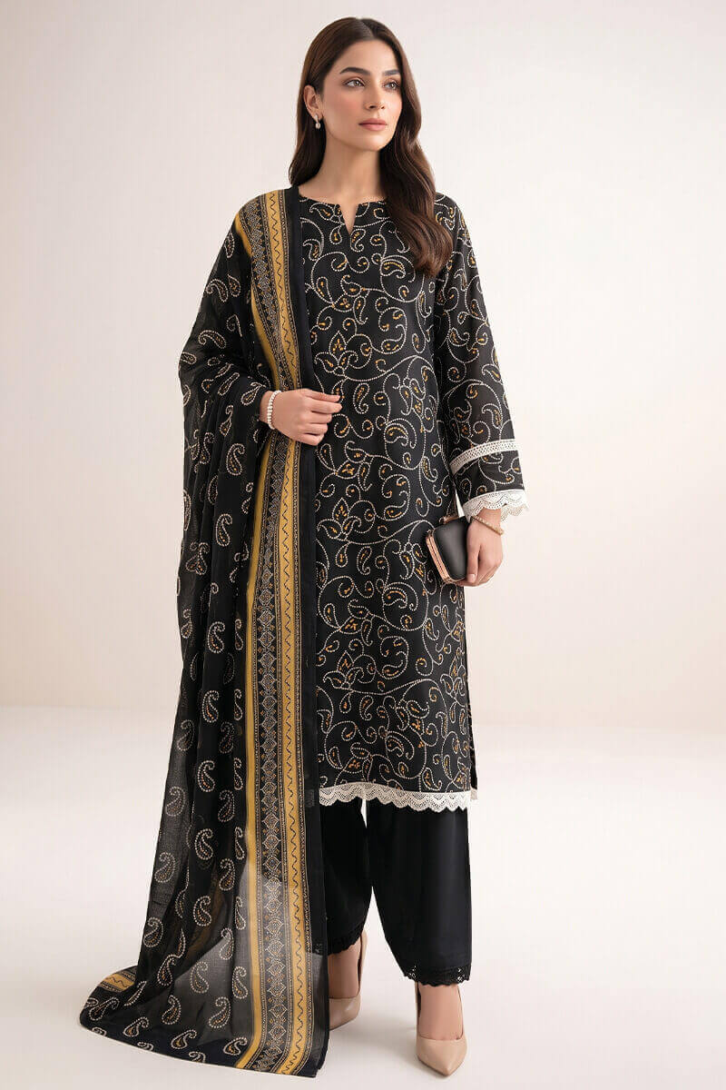 Sapphire (Vol.4) - 3PC Unstitched Printed Lawn Suit (Black)