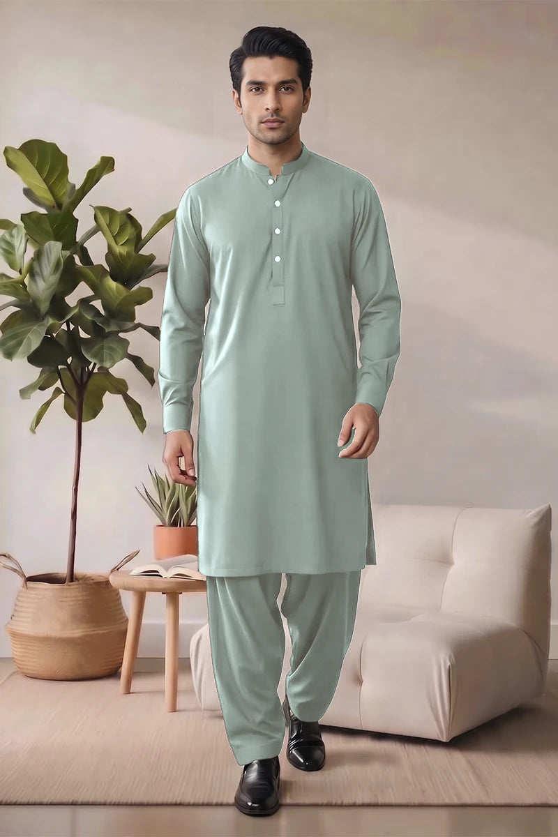 Saya Men’s Wash & Wear Unstitched Suit (Mint Green)