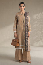 Khaadi – 3 Piece Unstiched Premium Printed Lawn Suit (Light Tan)