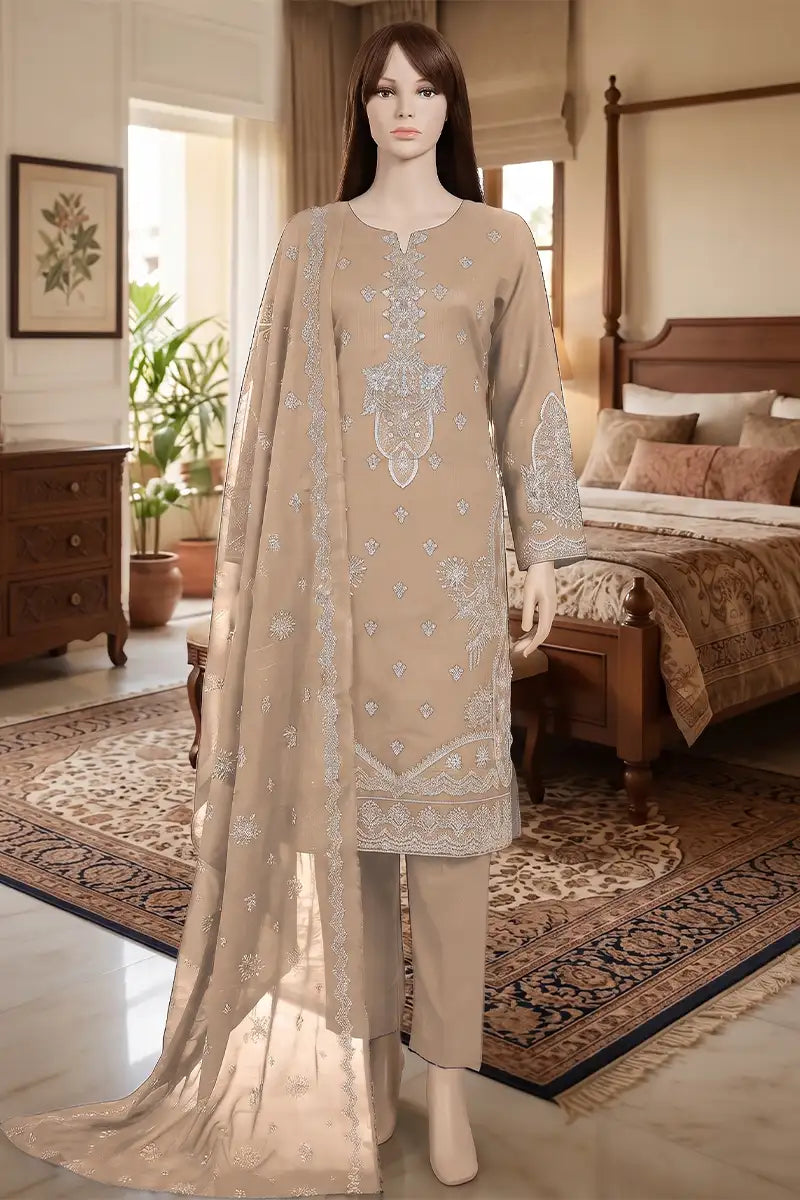 Arooj by Breeza Fashion - 3PC Unstitched Embroidered Lawn Suit (Warm Sand)