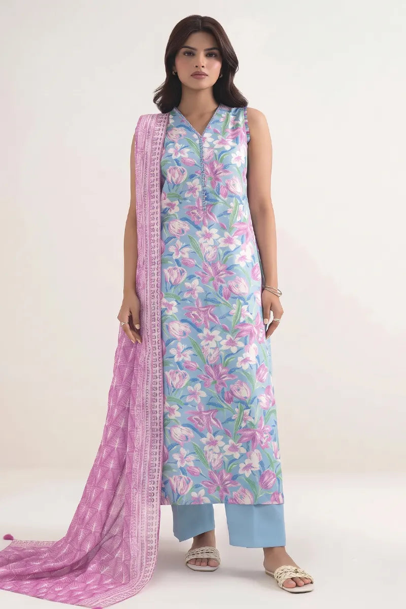 Sapphire Vol.6 - 3PC Unstitched Printed Lawn Suit (Sky Blue)