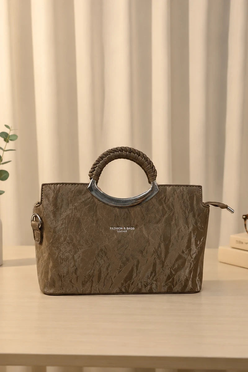 Top Handle Faux Leather Satchel Bag For Women (Brown)