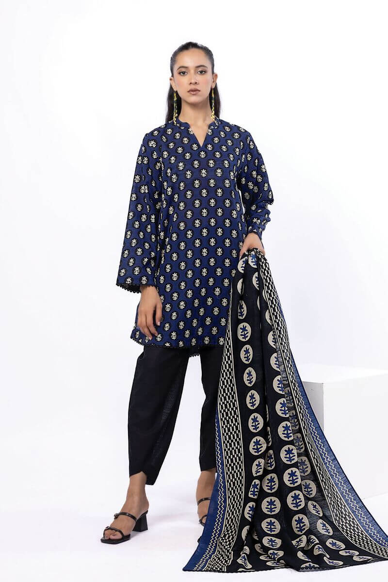 Sapphire (Vol.4) - 3PC Unstitched Printed Lawn Suit (Navy Blue)