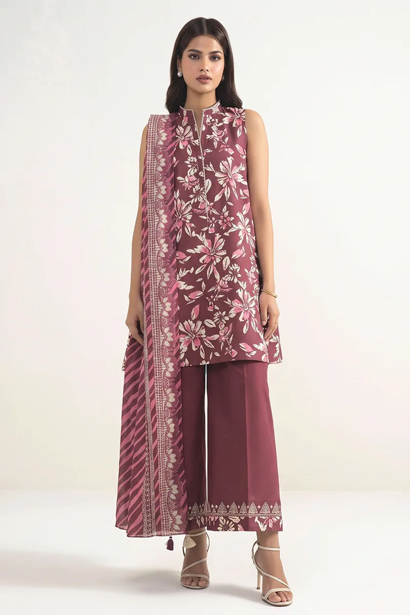 Sapphire Vol.6 - 3PC Unstitched Printed Lawn Suit (Muted Maroon)