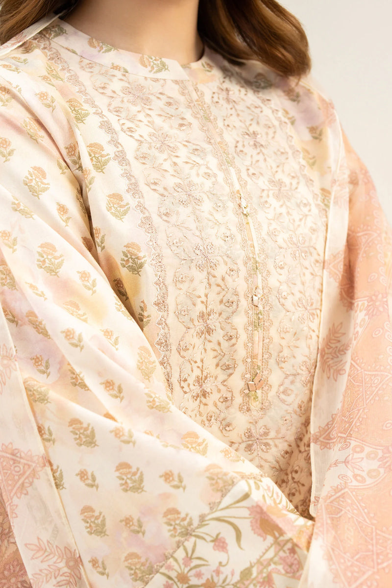 Sapphire By KBC - 3PC Unstitched Digital Printed Lawn Suit (Beige)