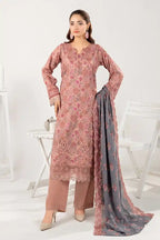 Zesh - 3PC Unstitched Embroidered Lawn Suit (Dusty Rose & Steel Blue)