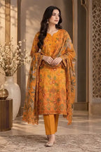 Women's Stitched Lawn 3-Piece Suit with Cutwork Dupatta (Mustard)