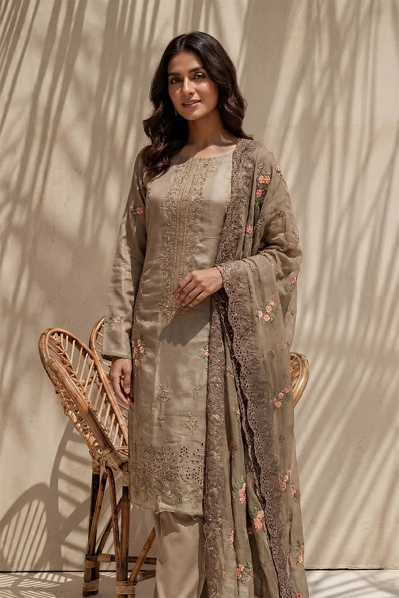 Millat - 3PC Unstitched Embroidered Lawn Suit (Muted Khaki)