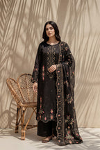 Millat - 3PC Unstitched Embroidered Lawn Suit (Black)