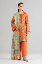 Nishat (Vol.4) - 3pc Unstitched Digital Embroidered Printed Lawn (Orange)