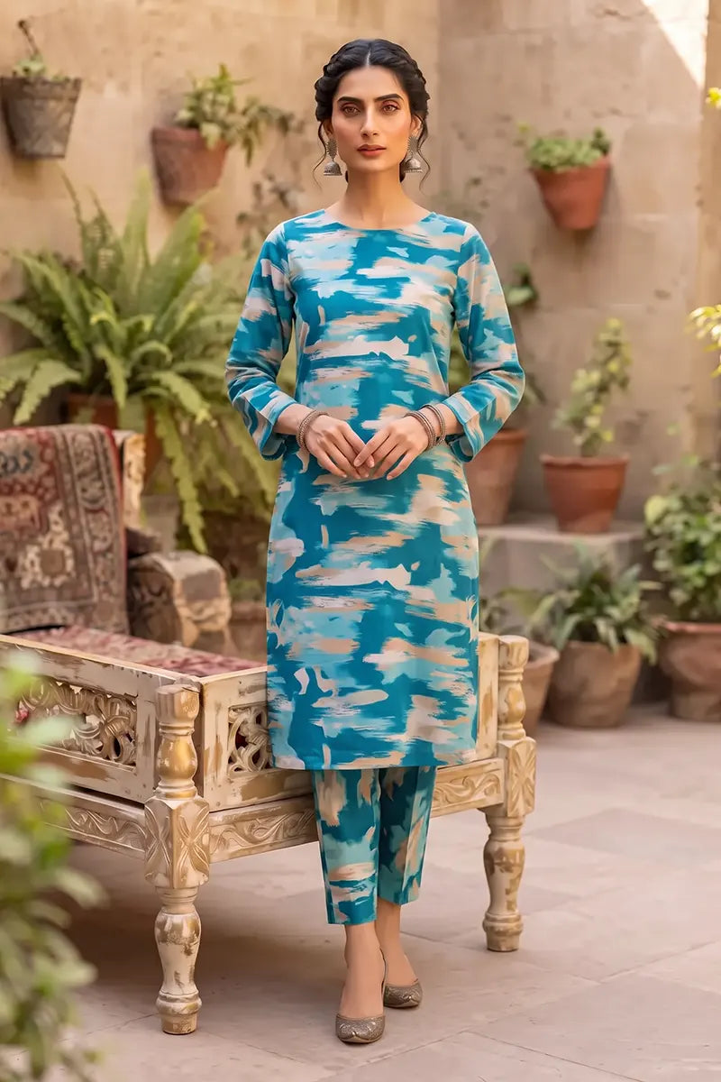 Sana Safinaz Printed Lawn Unstitched 2-Piece Suit (Ocean Teal)