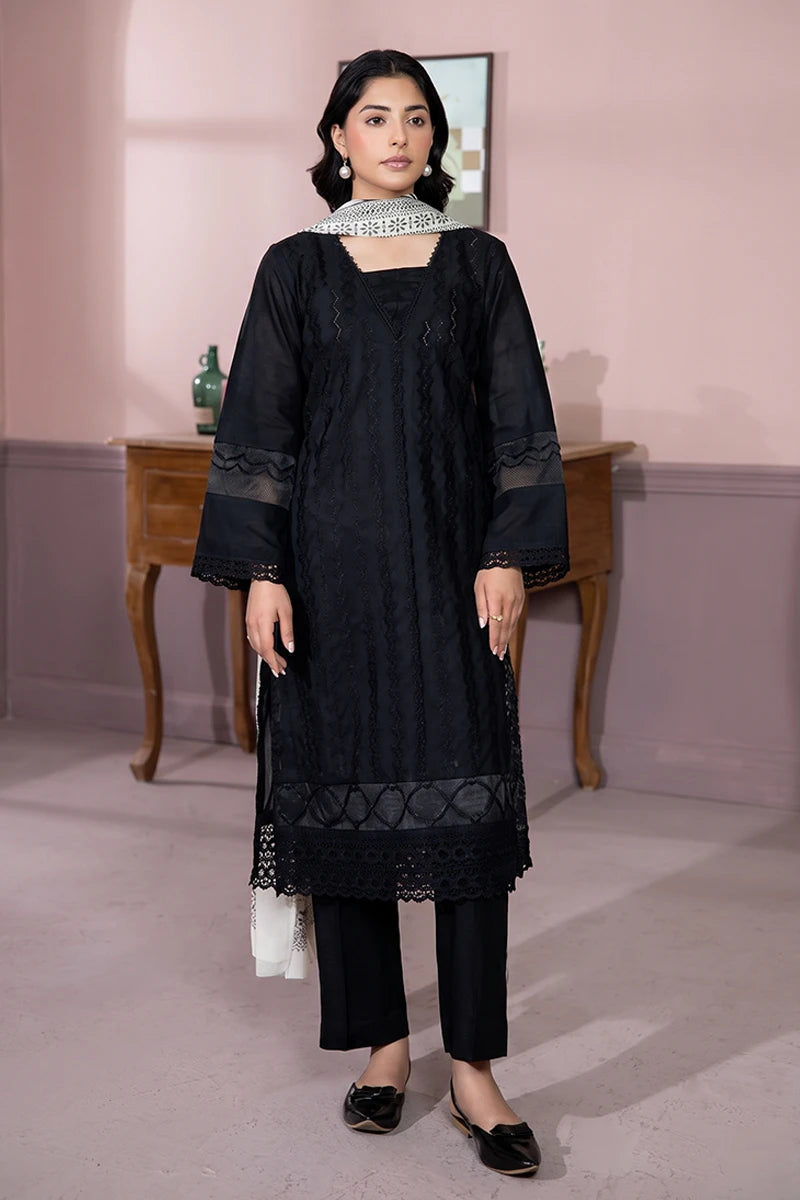 Gul-e-Seher By Johra - 3PC Unstitched Chikankari Lawn Suit (Black)