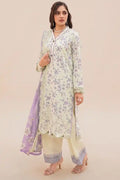 Zesh - 3PC Unstitched Embroidered Lawn Suit (Pale Pistachio Cream & Soft Lavender)