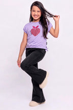Girls' Rhinestone Sweet Heart T Shirt (Pastel Purple)