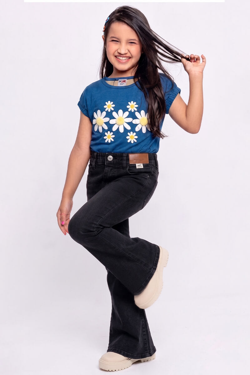 Girls' Daisy Print T Shirt (Blue)