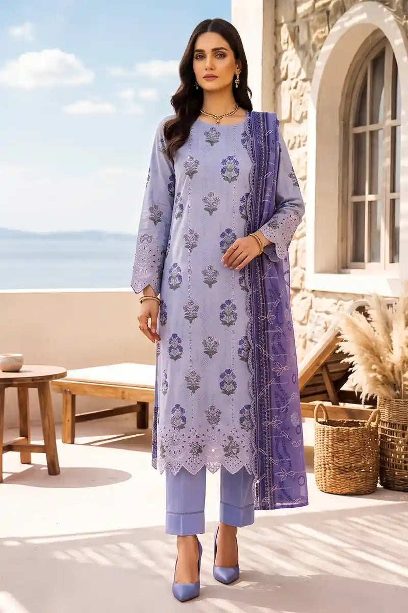 Zesh - 3PC Unstitched Embroidered Lawn Suit (Lavender & Violent Purple)