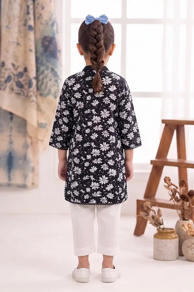 Little Angel Girls Soft Cotton Printed Kurti Shirt (Jet Black)