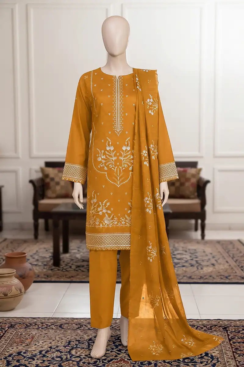 Samra by Breeza Fashion - 3PC Unstitched Embroidered Lawn Suit (Mustard Gold)