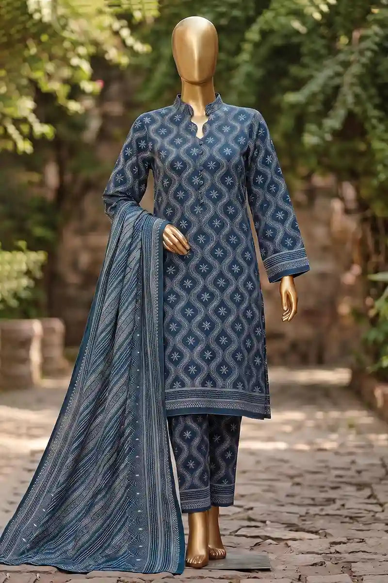 Agha Noor Printed Collection by KBC Fashion - 3PC Unstitched Suit (Indigo Blue)