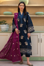 Khimar By Johra - 3PC Unstitched Embroidered Lawn Suit (Navy Blue & Purple)