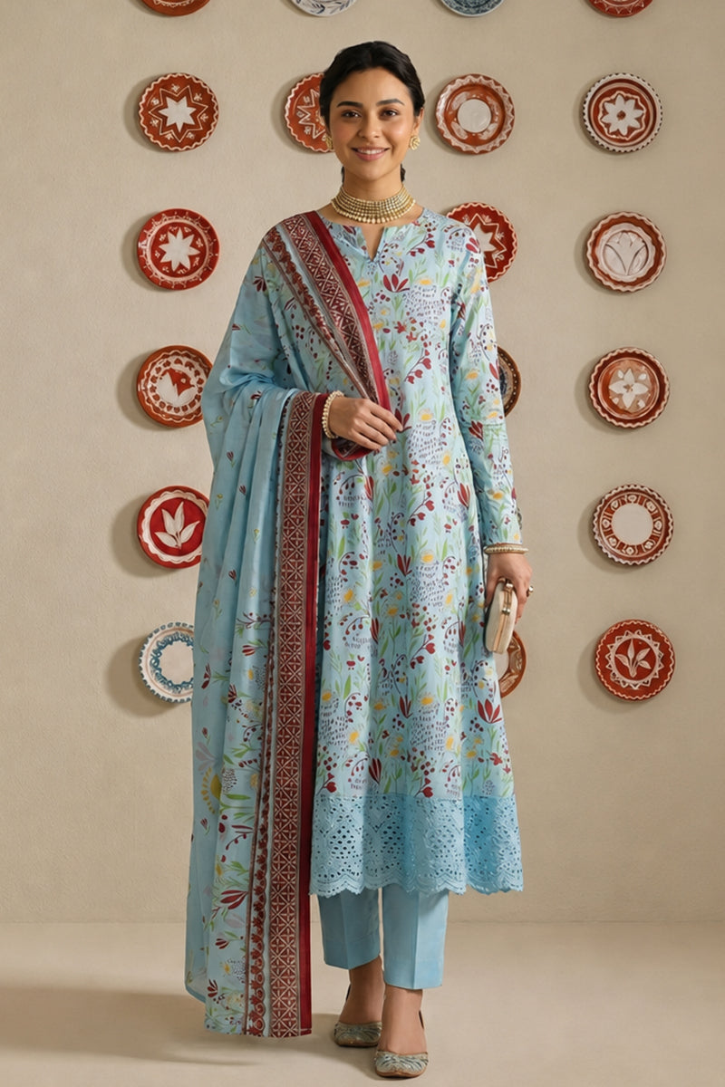 Nishat - Unstitched 3pc Printed Lawn (Powder Blue)
