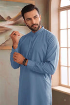 Premium Pasha Men’s Wash & Wear Unstitched Suit (Muted Slate Blue)