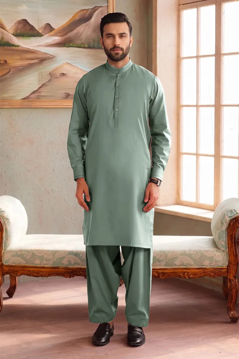 Men’s Wash & Wear Unstitched Fabric By KBC Fashion (Sage Green)