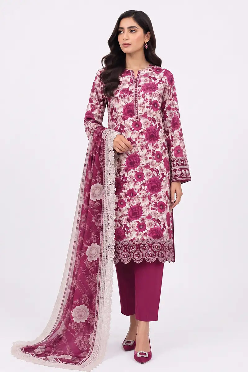 Khaadi Pre-Fall Cambric Series V-6 - 3PC Unstitched Suit (Deep Magenta)