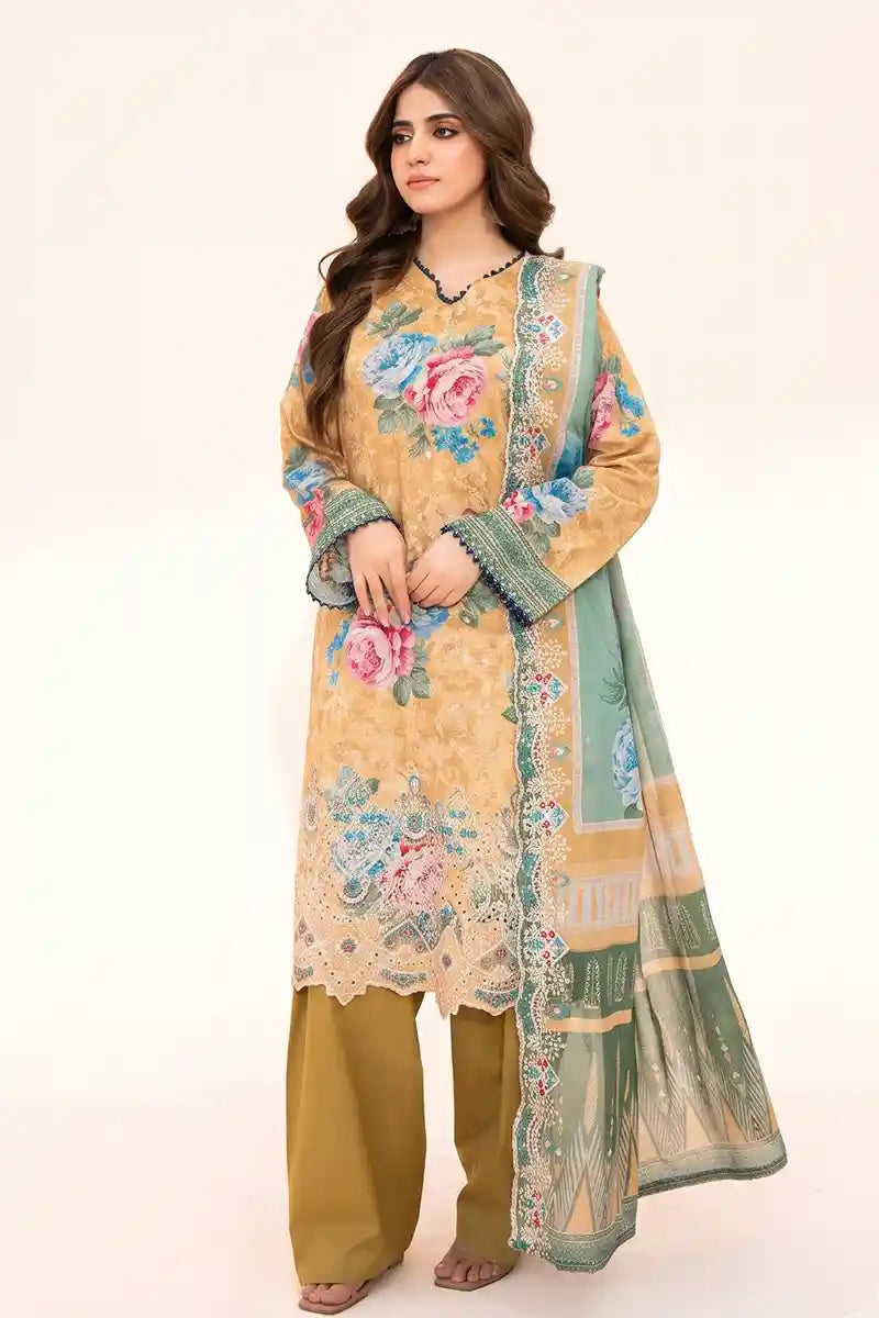 Zesh - 3PC Unstitched Embroidered Lawn Suit (Mustard Gold)