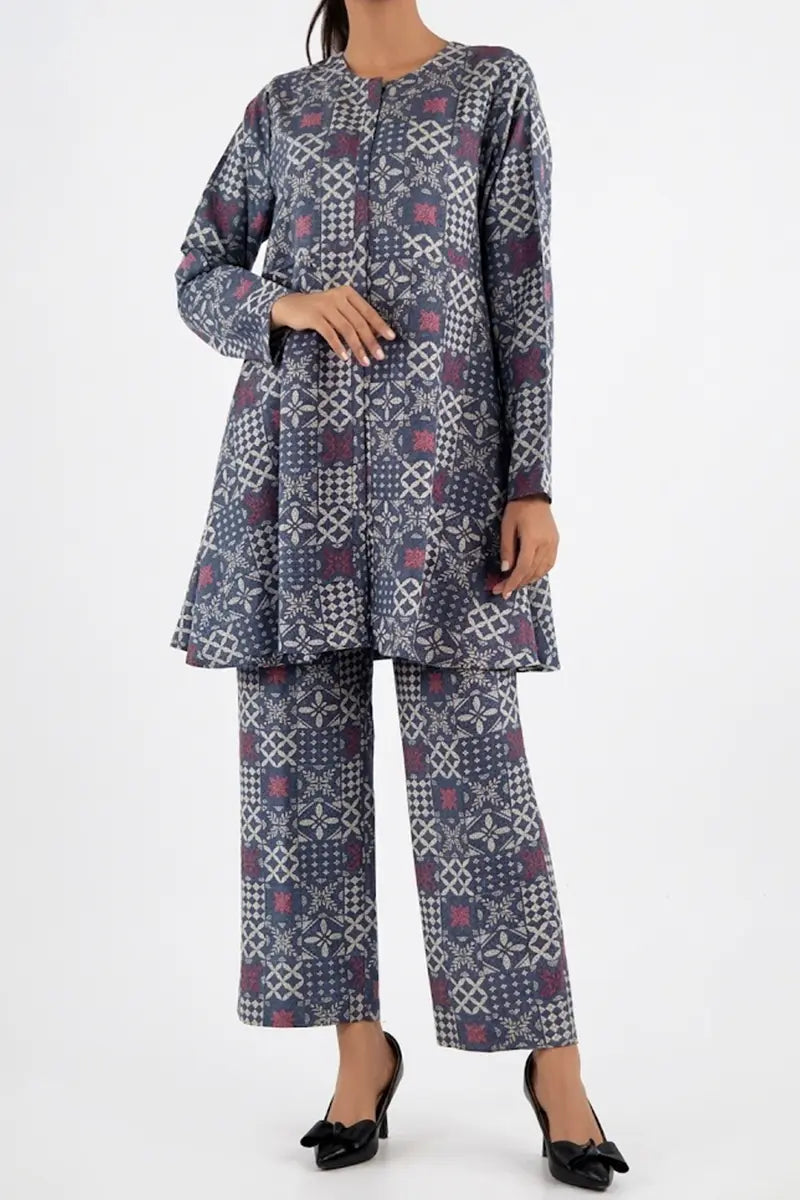 Saya Special Unstitched Khaddar 2-Piece Same Print Suit (Charcoal Navy)