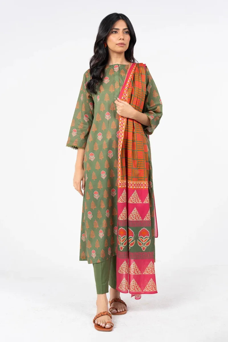 Sapphire Lawn Vol.08 - 3PC Unstitched Printed Lawn Suit (Muted Olive Green)