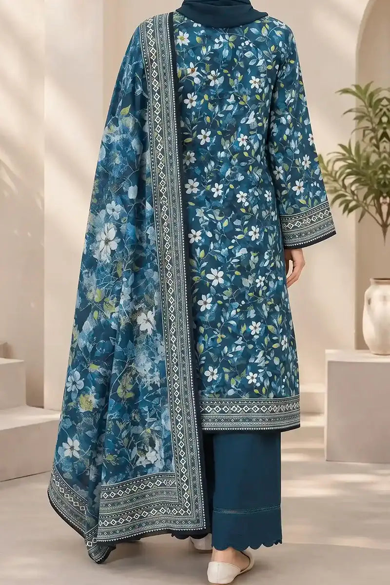 Mehar Unstitched 3-Piece Lawn Collection (Deep Teal)