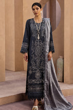 Mahrin By Johra - Premium 3PC Unstitched Embroidered Lawn Suit (Midnight Blue & Gray)