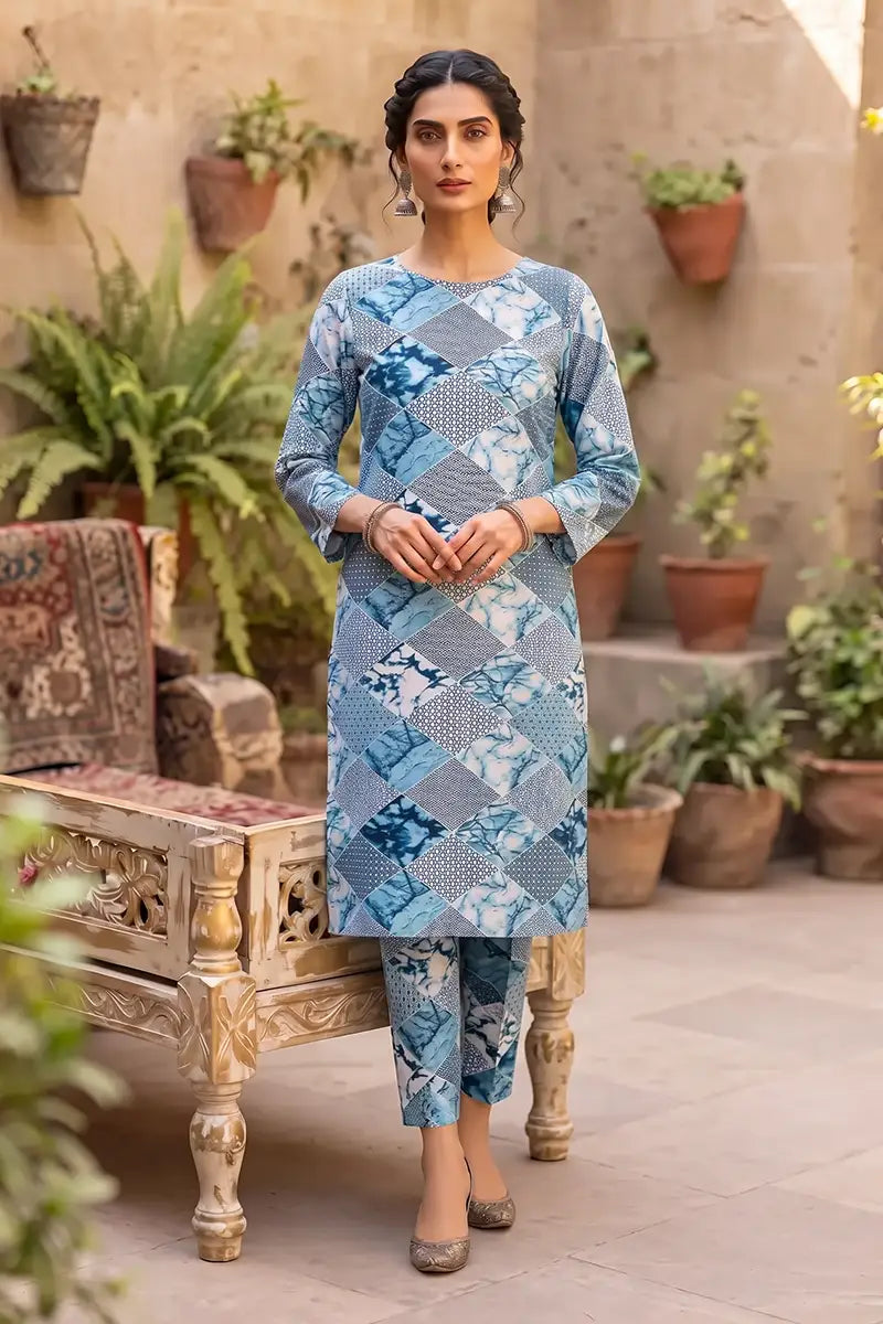 Sana Safinaz Printed Lawn Unstitched 2-Piece Suit (Steel Blue)