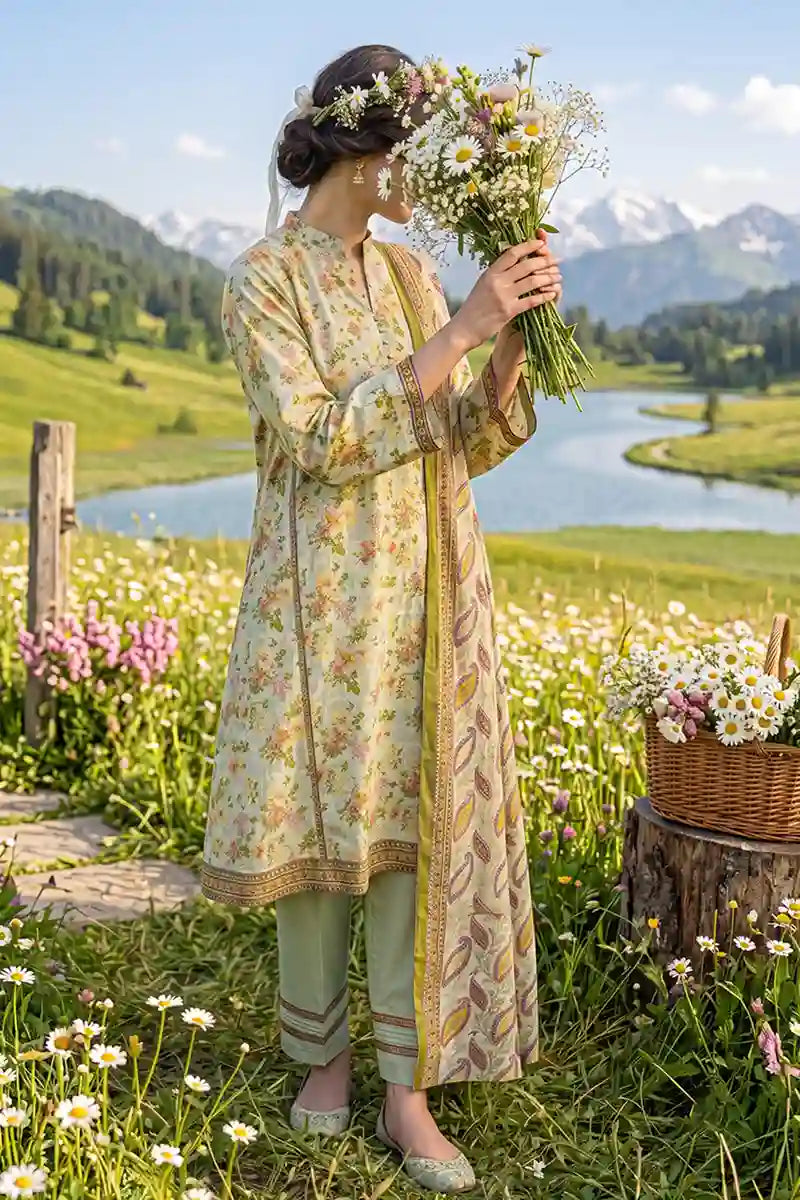 Almeerah - Nelofir Bloom 3PC Unstitched Printed Lawn Suit (Meadow Glow)