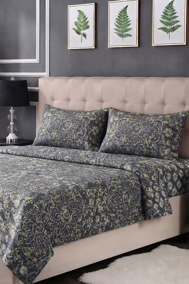 Luxury Double Bed Sheet Set with Pillow Covers by KBC Fashion (Dark Slate)
