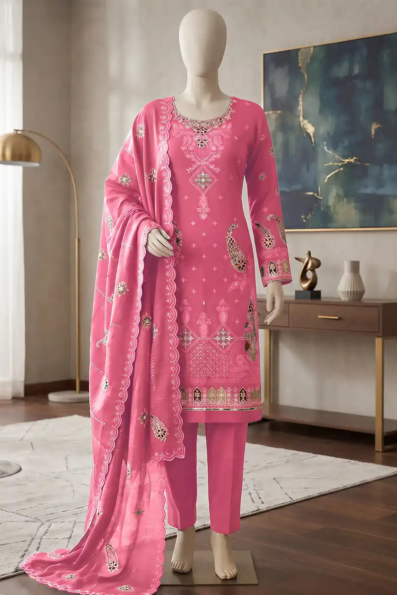 Marvi by Breeza Fashion - 3PC Unstitched Embroidered Lawn Suit (Pink)