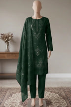 Milano by Breeza Fashion - 3PC Unstitched Embroidered Lawn Suit (Dark Green)