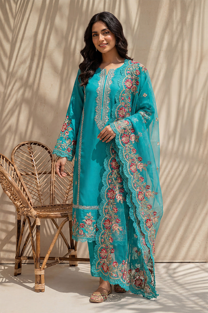 Millat - 3PC Unstitched Embroidered Lawn Suit (Cyan)