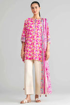 Sapphire Vol.7 - 3PC Unstitched Printed Lawn Suit (Vibrant Pink & Off-White)