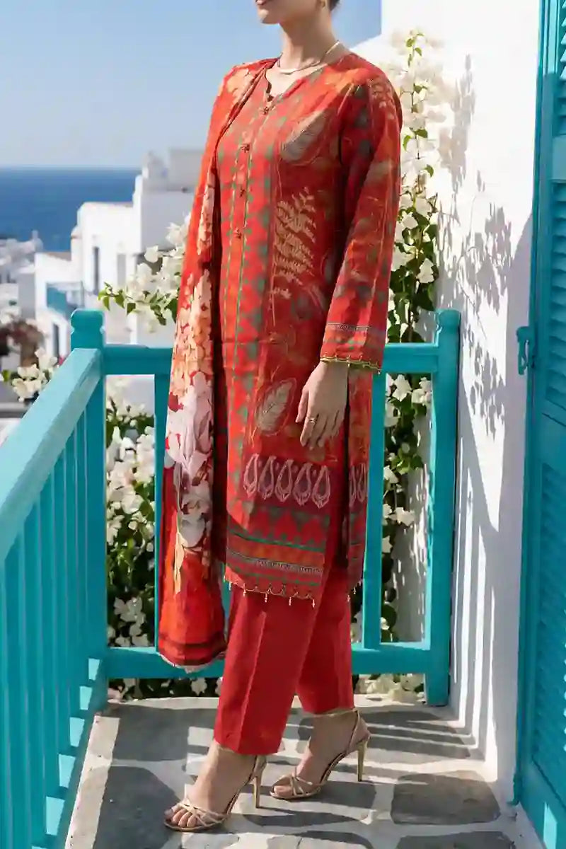 Aabruh Vol-1 3PC Unstitched Printed Lawn Suit (Terracotta Floral)