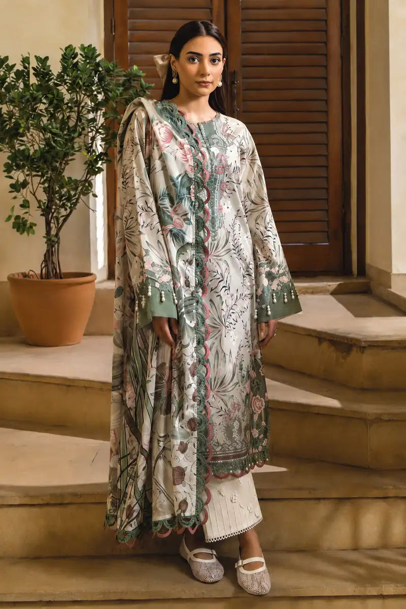 Jade Classic Cambric Collection Vol-05 - 3 Piece Unstitched Printed Suit (Soft Off-White)