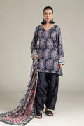 Khaadi – 3 Piece Unstitched Premium Embroidered Digital Printed Lawn Suit (Slate Black & Rose Pink)