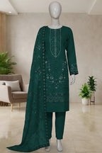 Pariyon Ki Rani by Breeza Fashion - 3PC Unstitched Embroidered Lawn Suit (Bottle Green)