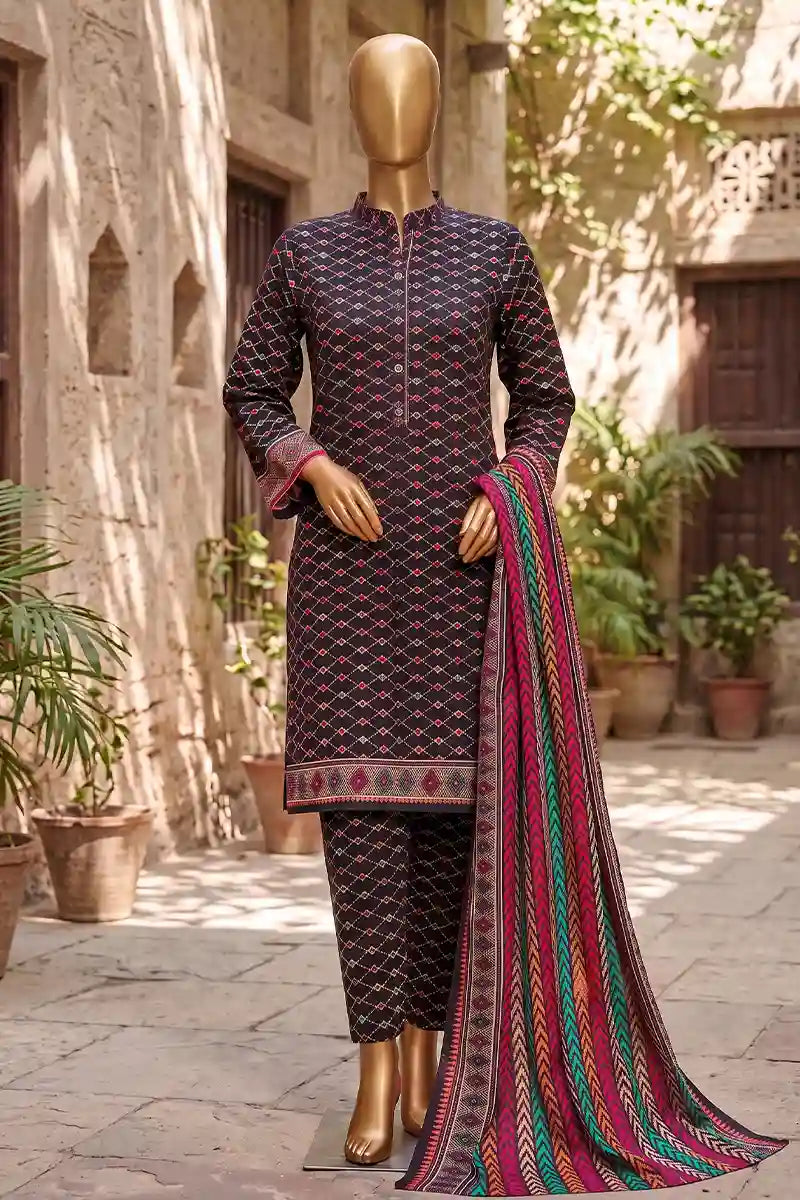 Agha Noor Printed Collection by KBC Fashion - 3PC Unstitched Suit (Very Dark Charcoal)