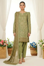 MTJ Unstitched 3-Piece Lawn Collection (Olive Green)