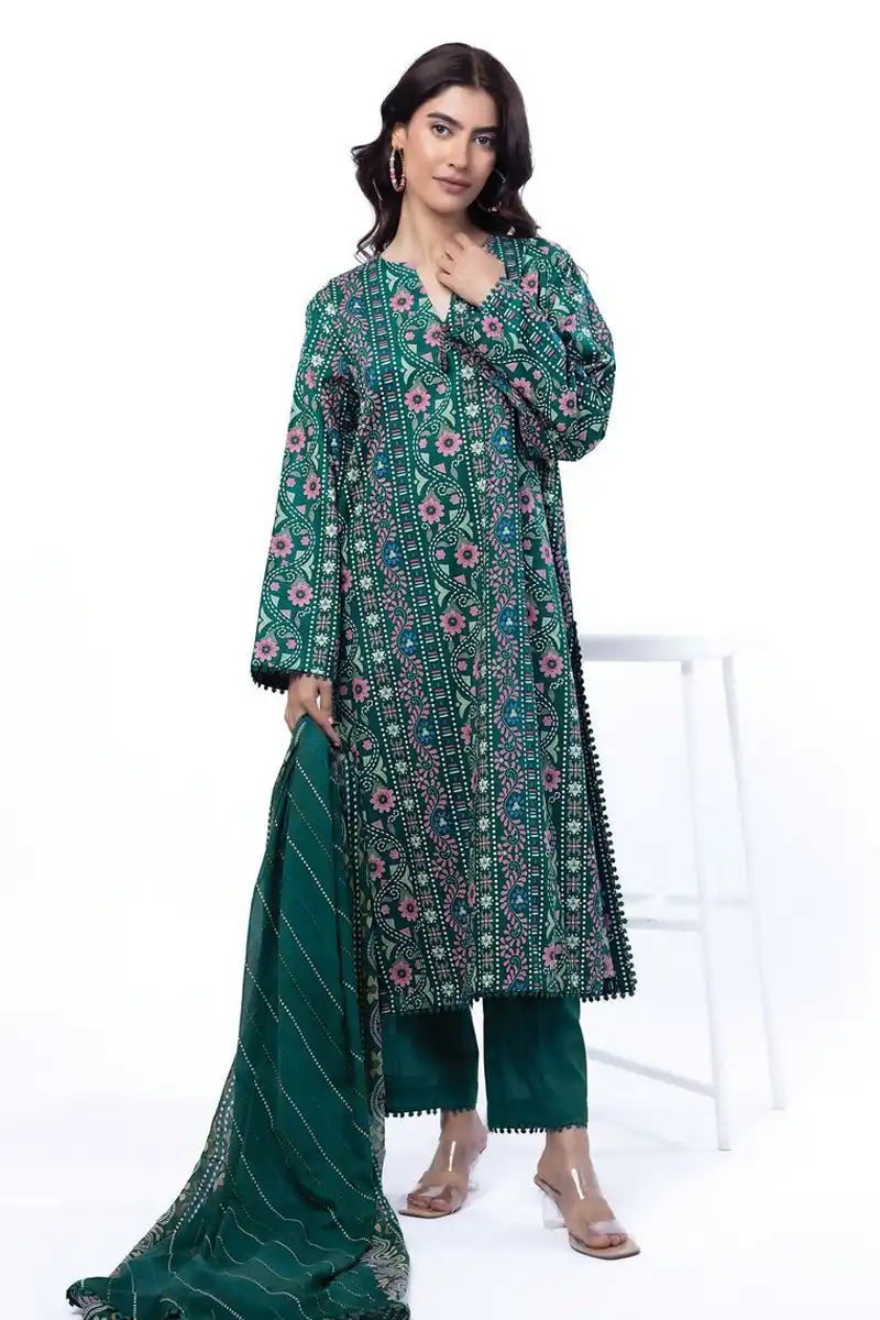 Sapphire Lawn Vol.08 - 3PC Unstitched Printed Lawn Suit (Deep Emerald Green)