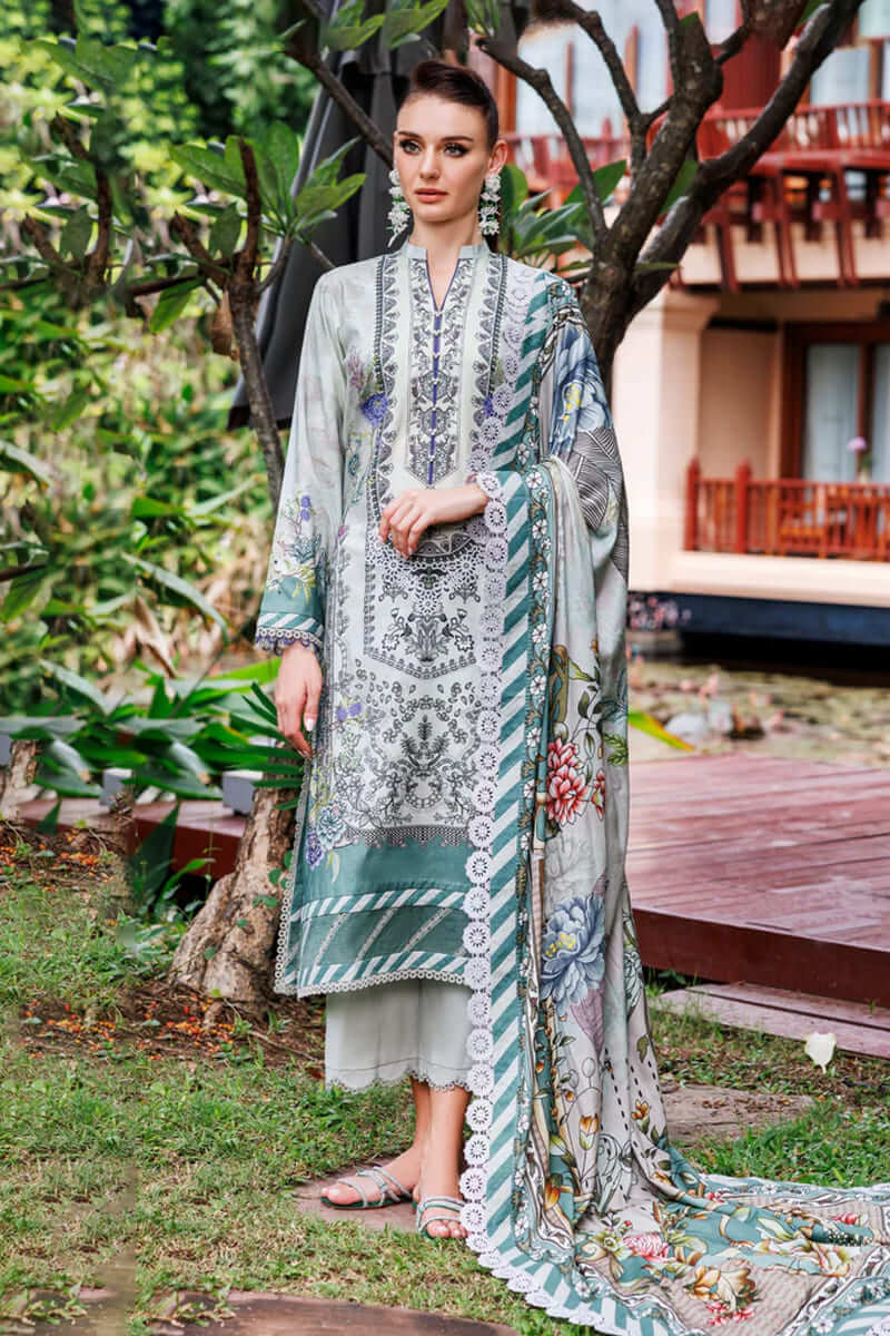 Urbane By Jade Vo.4 - 3pc Unstitched Classic Printed Lawn (Mint Grey & Muted Teal Green)