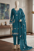Marvi by Breeza Fashion - 3PC Unstitched Embroidered Lawn Suit (Peacock Blue)